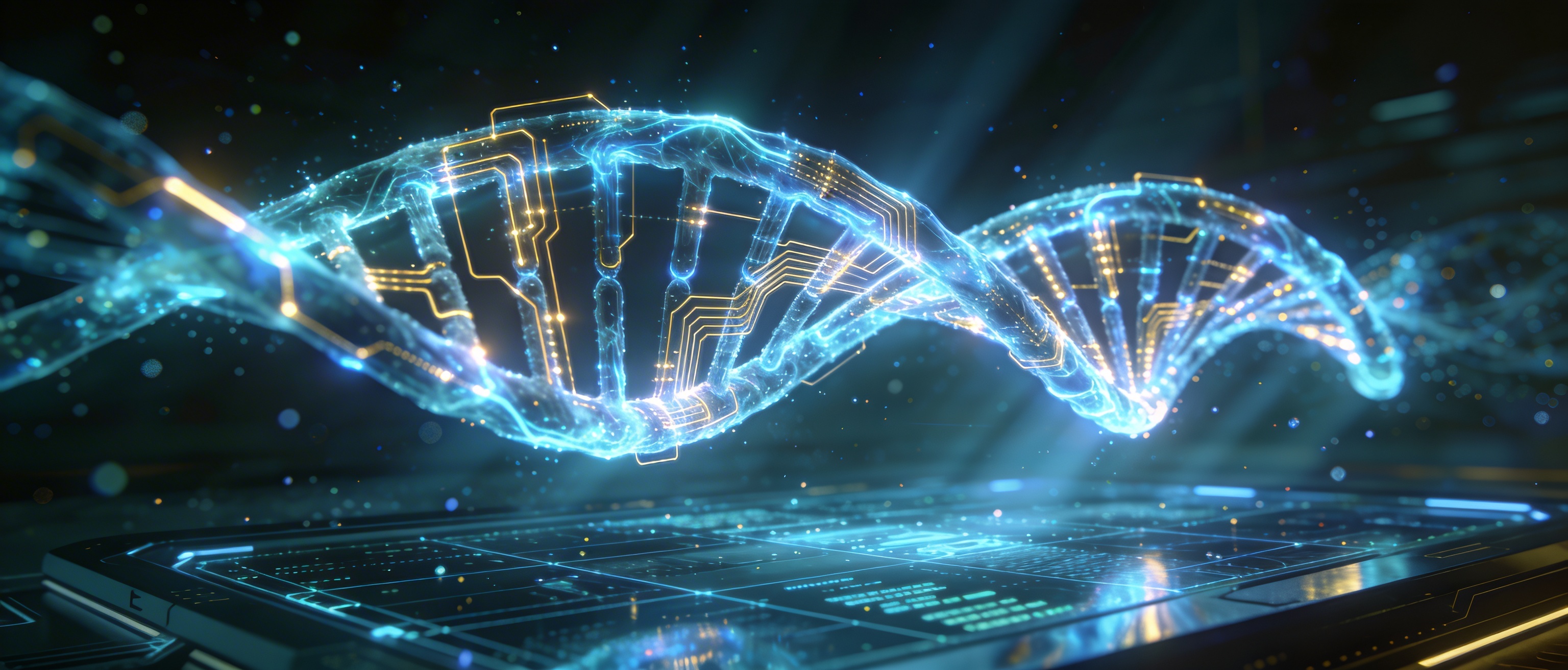 Hélice de DNA sobre painel de circuitos